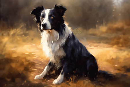 边境牧羊犬油画插画