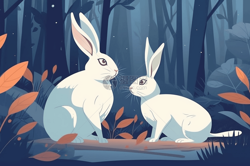 夜晚的小白兔图片