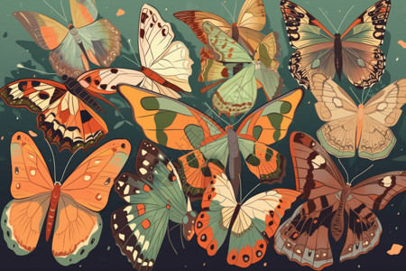 卡通美丽的蝴蝶标本背景图片