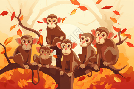 树上的卡通猴子背景图片