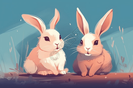 两只可爱的白兔图片