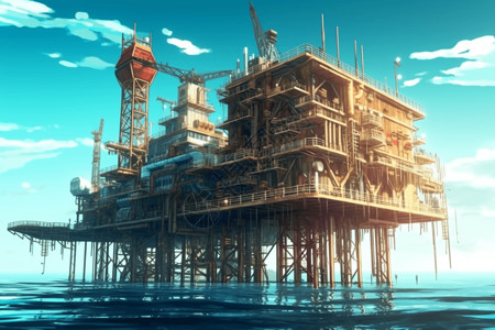 海上开采海上石油开采平台插画