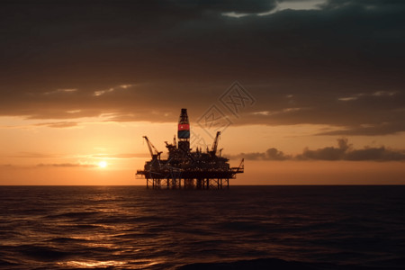 黄昏时的海上石油钻井平台背景图片