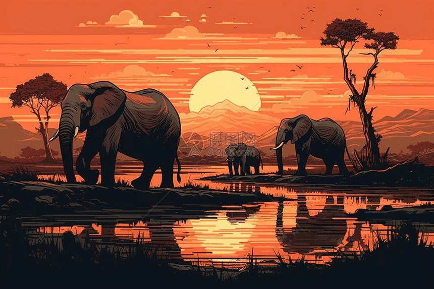 河边的大象图片