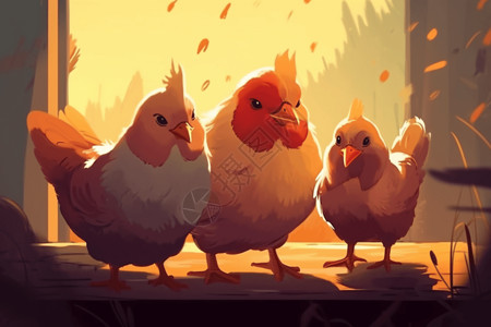 卡通农场里的鸡背景图片