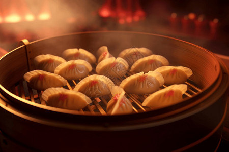 蒸笼上的饺子图片