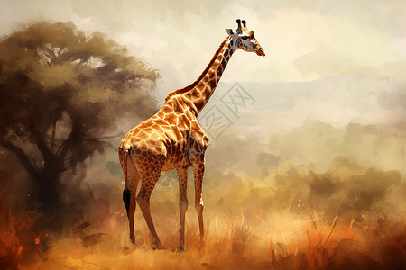 草原上行走的长颈鹿图片