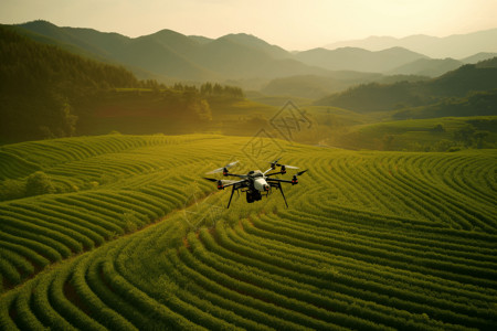 无人机操控翠绿的农田设计图片