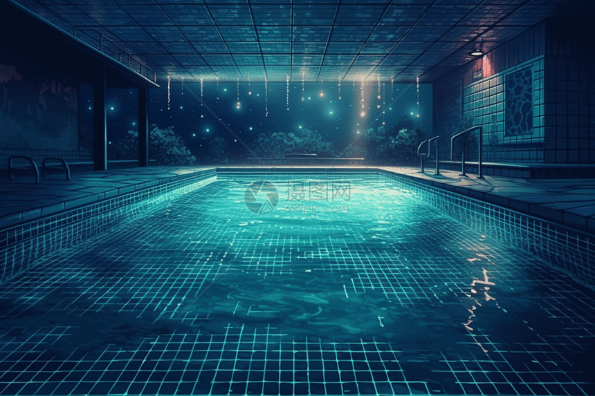 夜晚的泳池图片