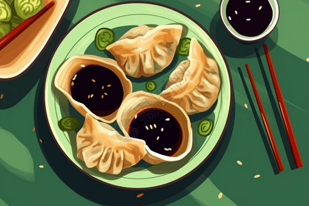 传统美食蒸饺中国传统饺子插画