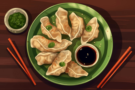 传统美食蒸饺一盘中国传统饺子插画