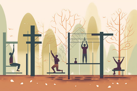 公园运动健身平面插图图片