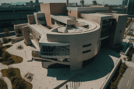 现代博物馆建筑场景设计空中高清图片素材