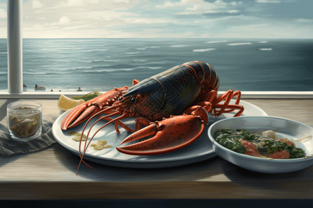 龙虾盘卡通插图图片