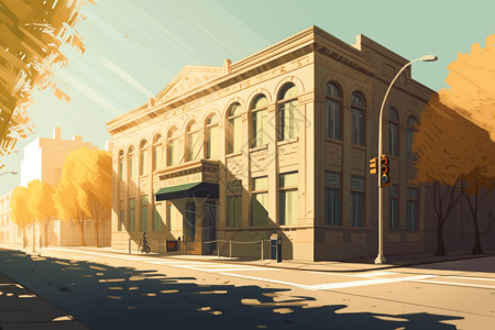 阴影街景午后的阳光下美术馆大楼插画