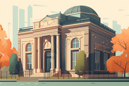 美术馆大楼卡通平面插图背景图片