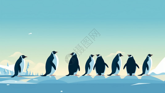 企鹅在南极排队行走高清图片