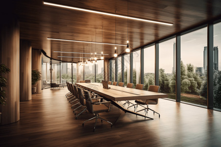 现代木质会议室全景照片图片