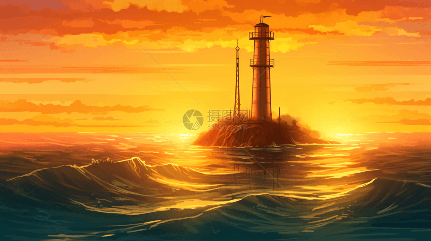 日落时的海洋能源工厂涡轮机图片