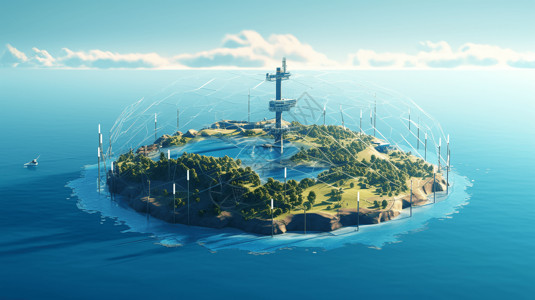 能量水智能互联岛屿插画