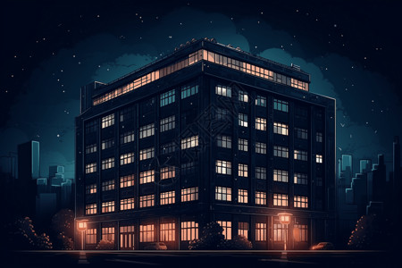 夜间建筑物卡通插图背景图片