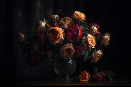 花瓶里的一束玫瑰背景图片