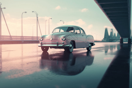大桥汽车复古汽车在桥上行驶设计图片