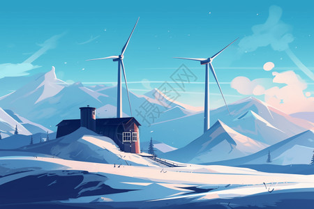 雪山上的风力发电设备图片