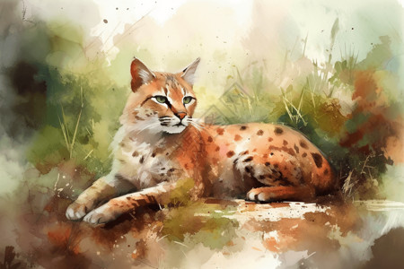 捕食者水彩描绘的小猎豹插画