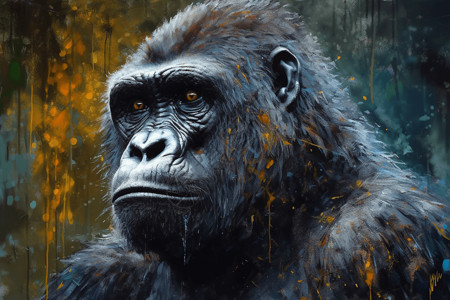 凶猛的大猩猩的油画背景图片
