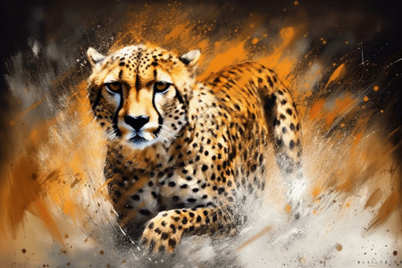 油彩猎豹插画背景图片