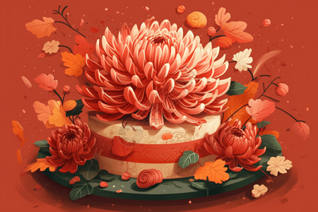 鲜花甜品鲜花生日蛋糕插画