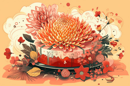 菊花生日蛋糕背景图片