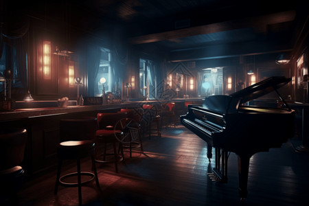 爵士夜总会餐厅的钢琴高清图片