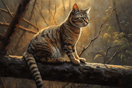 斑芒树树林里的猫咪插画