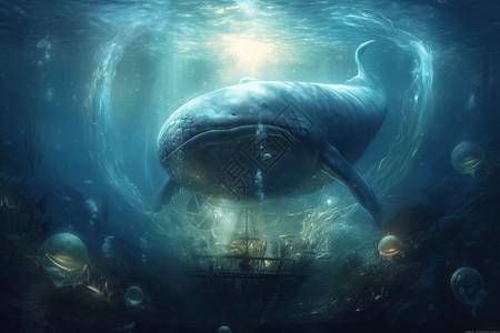 深海里的巨大白鲸背景图片