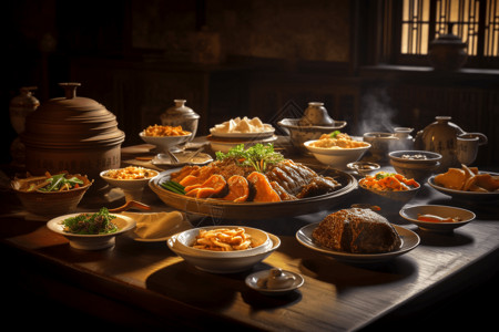 中式宴席美味的中式菜肴背景