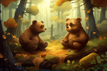 树林中可爱的小熊背景图片