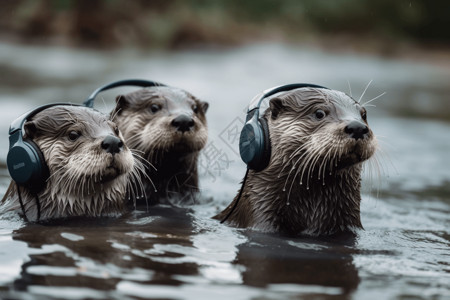 戴耳机的动物水中戴耳机的背景
