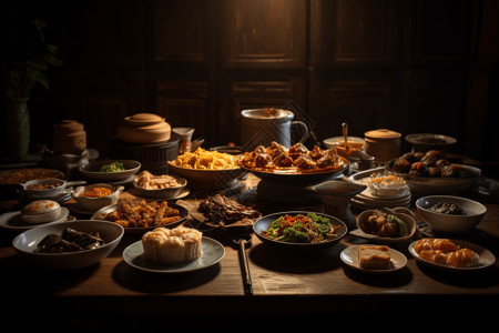 中式宴席美味的中式美食背景