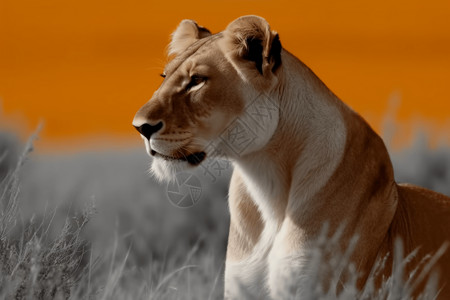 警惕狮子草地上警惕的母狮背景