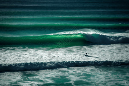冲浪者划过绿色海洋背景图片