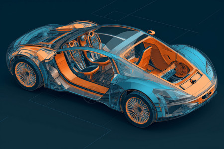 汽车内部科技未来汽车的横截面视图插画