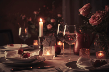 玫瑰葡萄酒情人节晚餐背景
