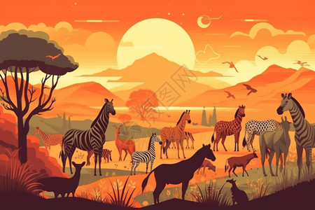 非洲草原的落日背景图片