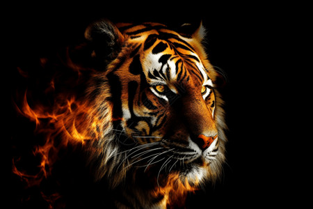 冒着火焰的老虎动物高清图片素材