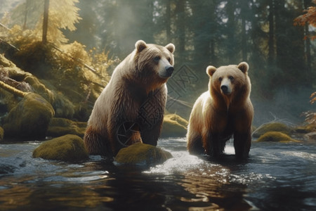 河流中的熊图片
