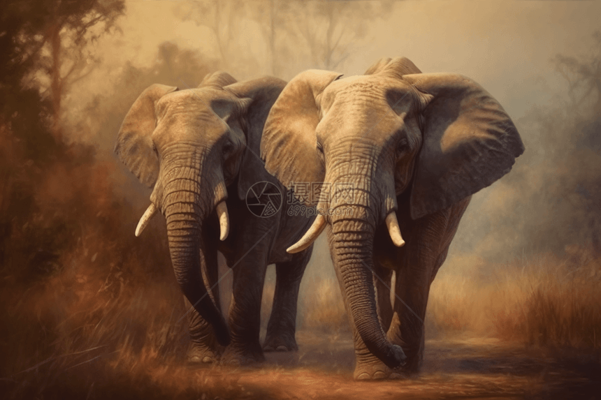 森林里大象在行走图片