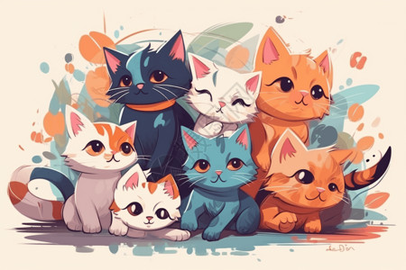 多彩的猫咪背景图片