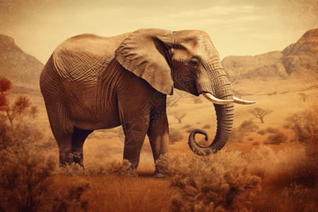 荒漠里的大象图片